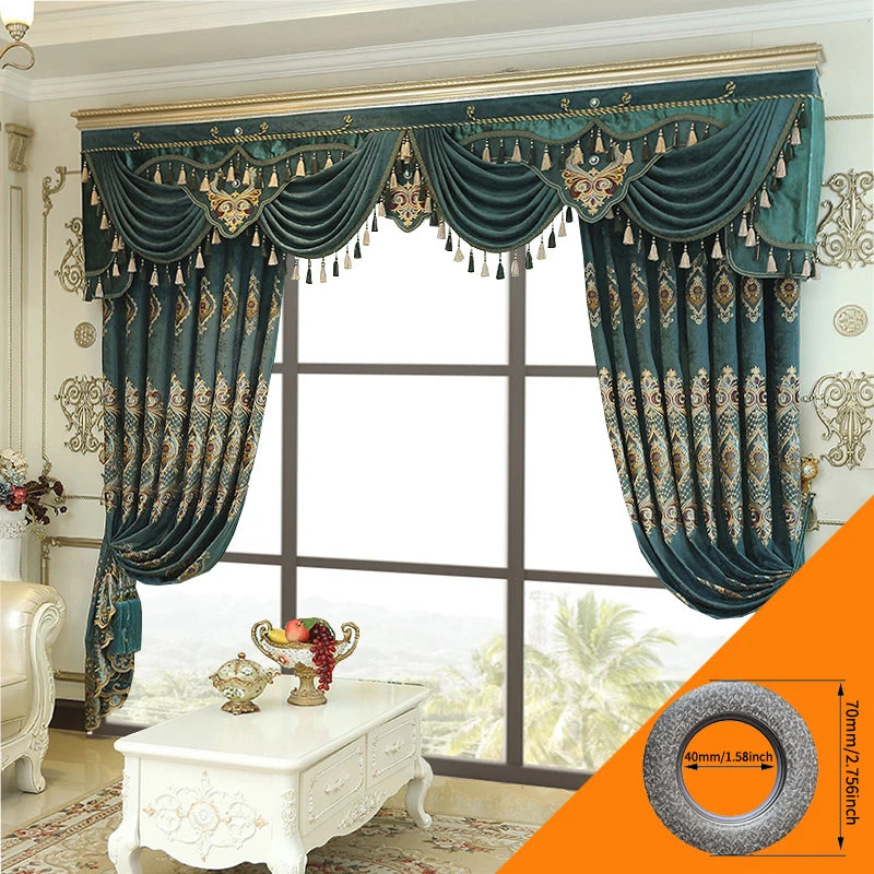 2pcs Drawing-room embroidered chenille curtains, without valance