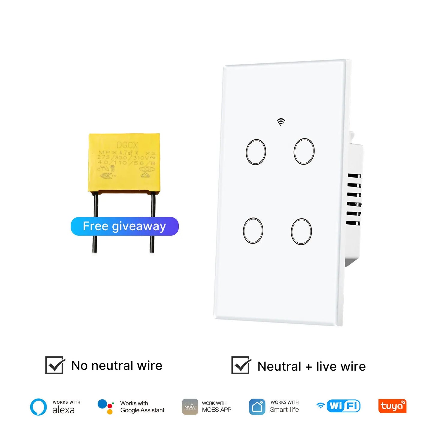WiFi Smart Light Switch Glass Touch Control Alexa Google Home