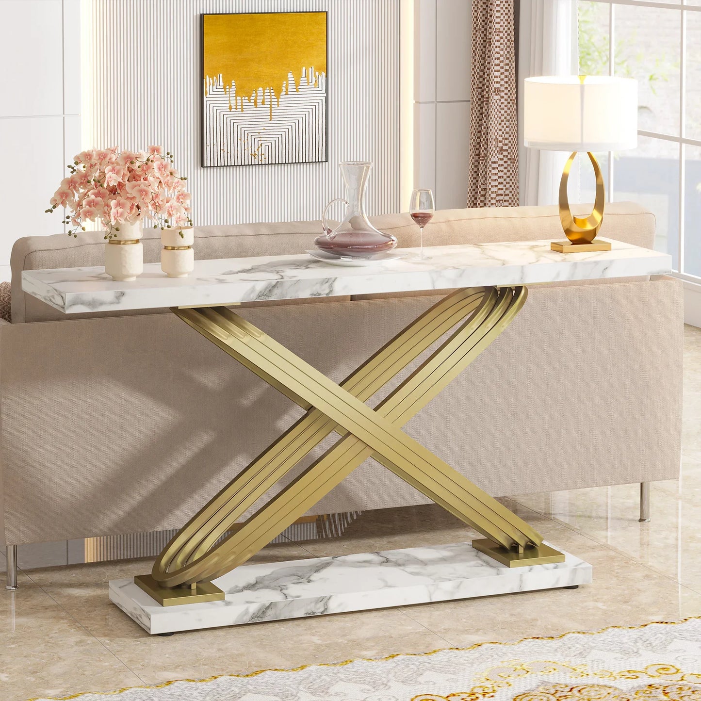 Tribesigns Modern Faux Marble Gold Console Table For Entryway