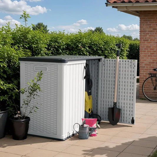 Outdoor Storage Cabinet 26 Cu Ft with Lockable Doors, Horizontal Storage Shed Waterproof Patio Tools,Gardening Tools.