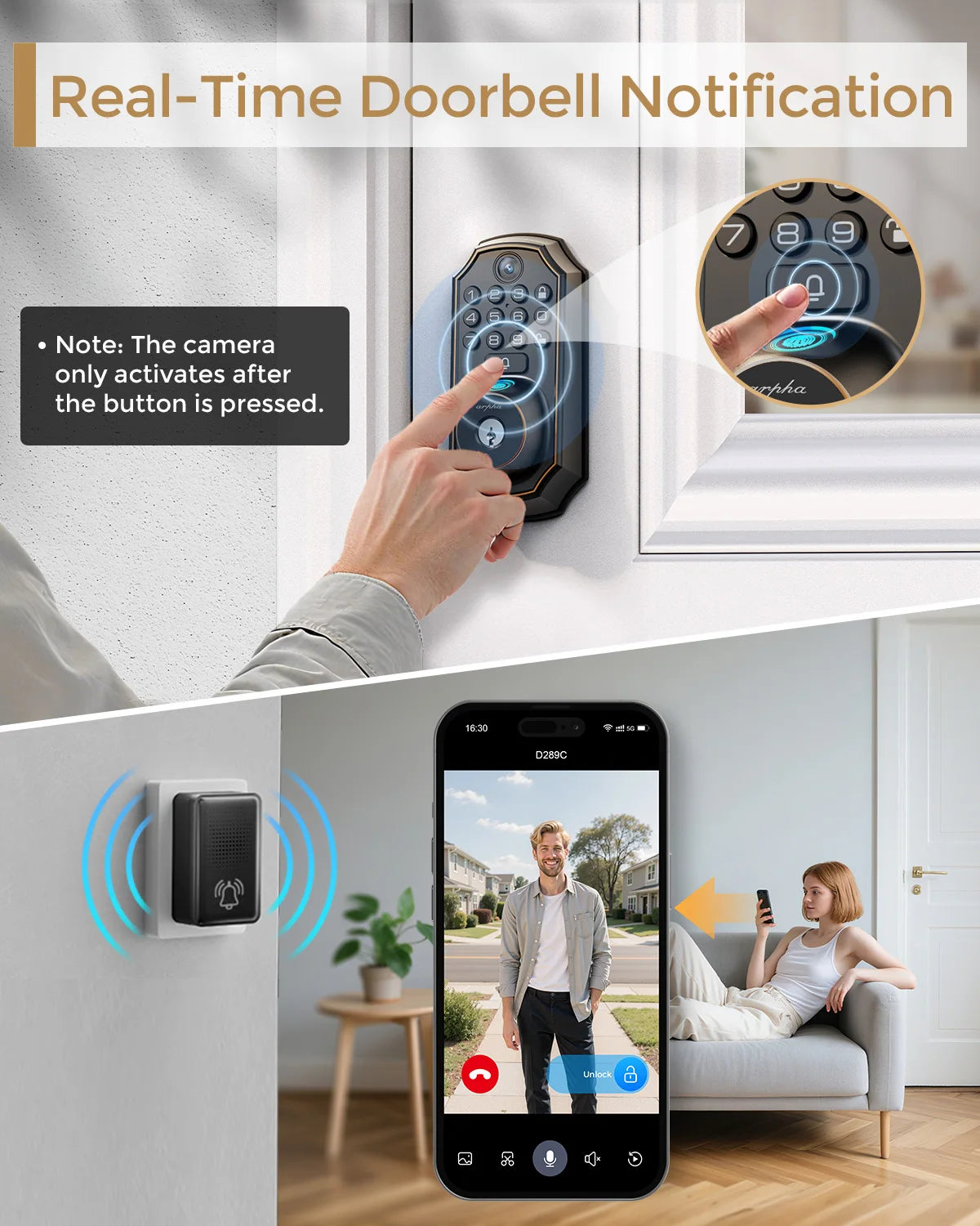 ARPHA Smart Lock D289L Set WiFi Video Smart Lock with Camera & Doorbell 5-in-1 Keyless Entry Fingerprint Door Lock Two-Way Audio