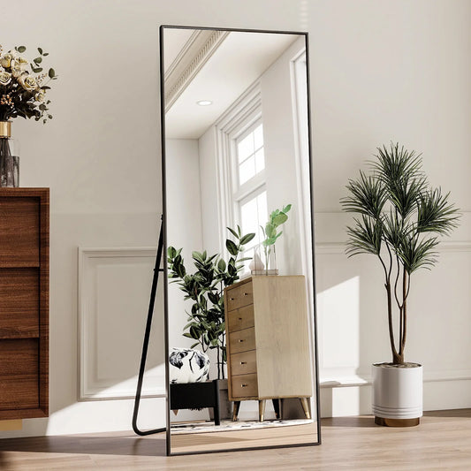 Black Full Length Mirror with Stand Wall Mounted Full Body Mirror for Home Fitness And Wardrobe 4mm HD Tempered Glass