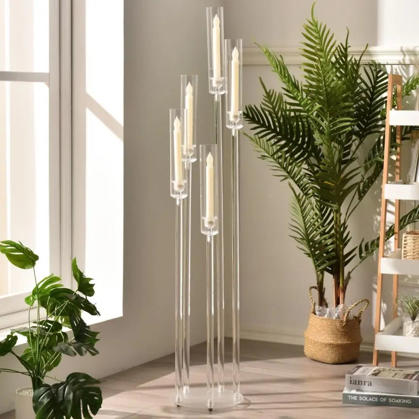 Acrylic 5-Arm Candelabra LED Taper Candle Holders Table Centerpieces Votive Candlesticks for Home Wedding Decoration