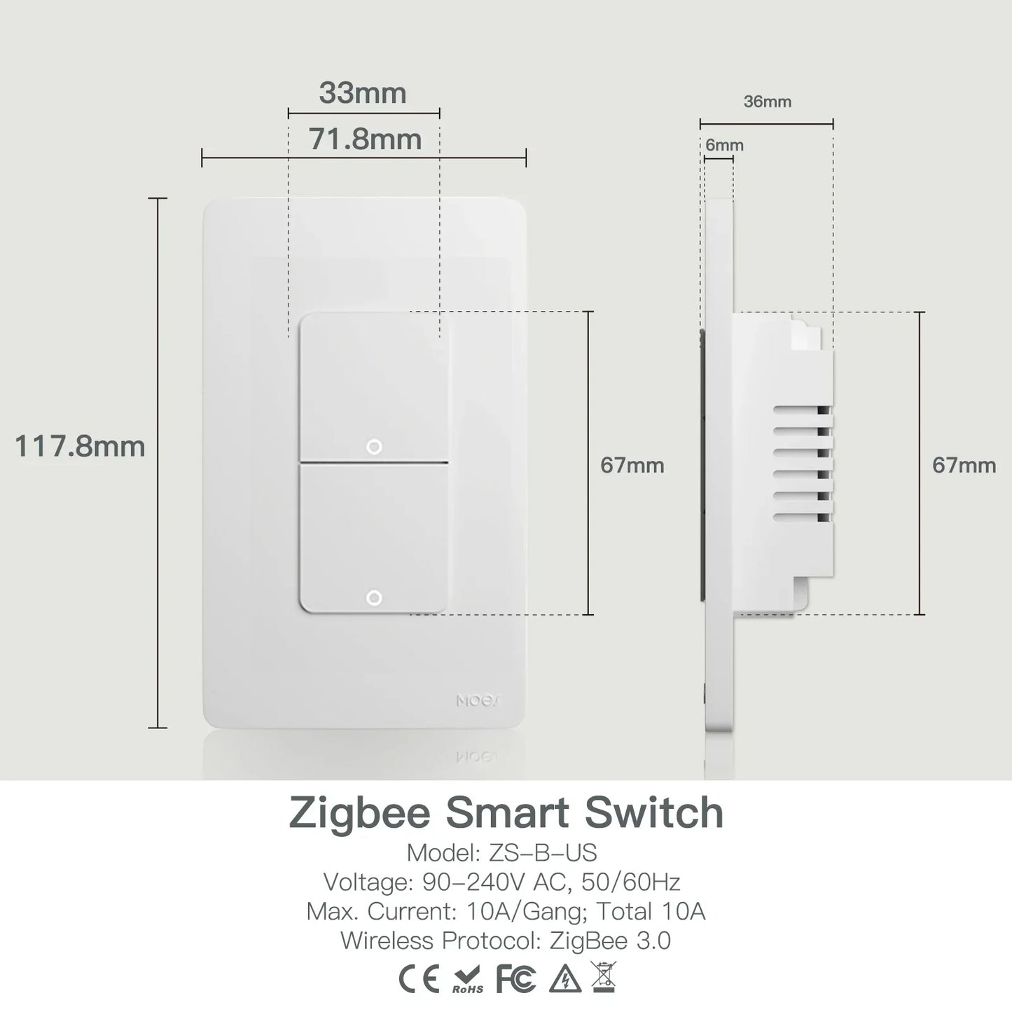 MOES ZigBee Smart Light Switch US Wall Push Button