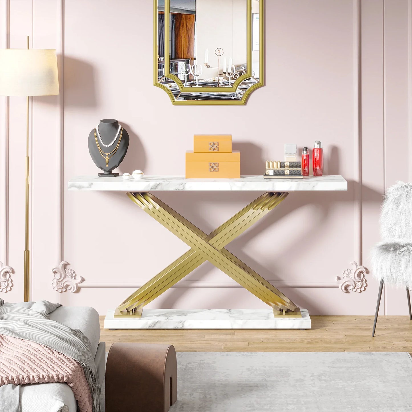 Tribesigns Modern Faux Marble Gold Console Table For Entryway