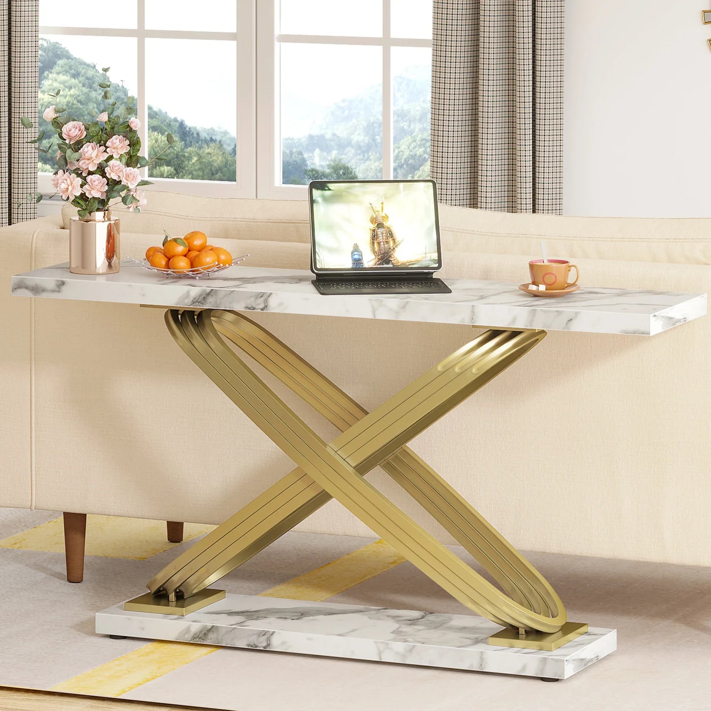 Tribesigns Modern Faux Marble Gold Console Table For Entryway