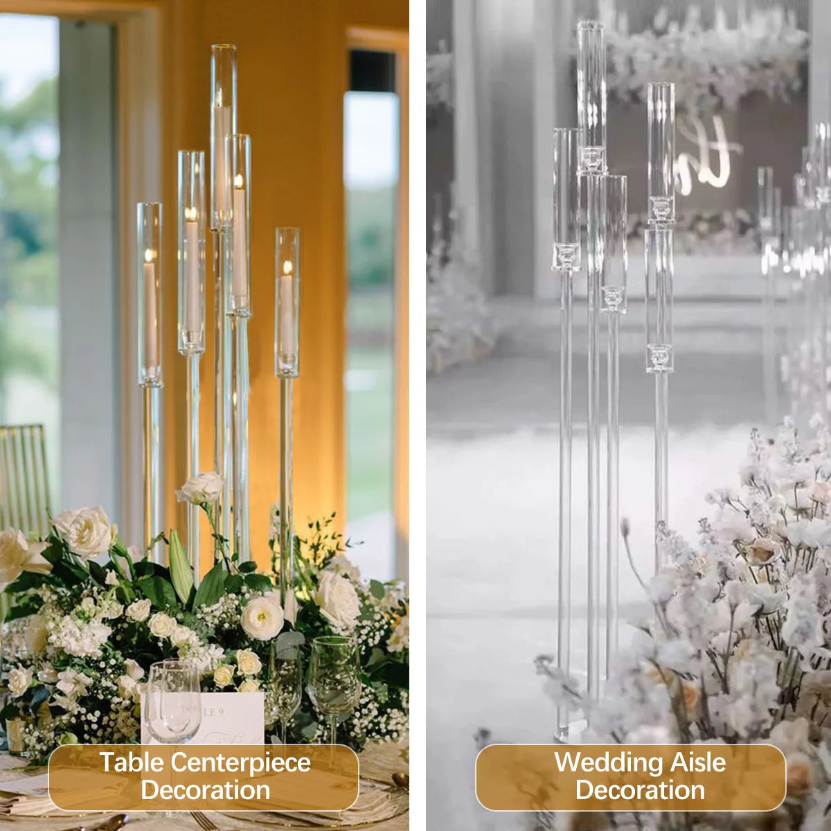 Acrylic 5-Arm Candelabra LED Taper Candle Holders Table Centerpieces Votive Candlesticks for Home Wedding Decoration