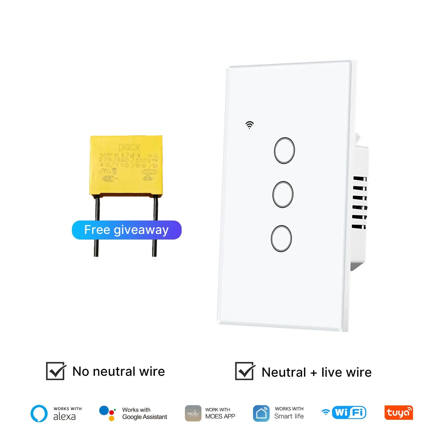 WiFi Smart Light Switch Glass Touch Control Alexa Google Home