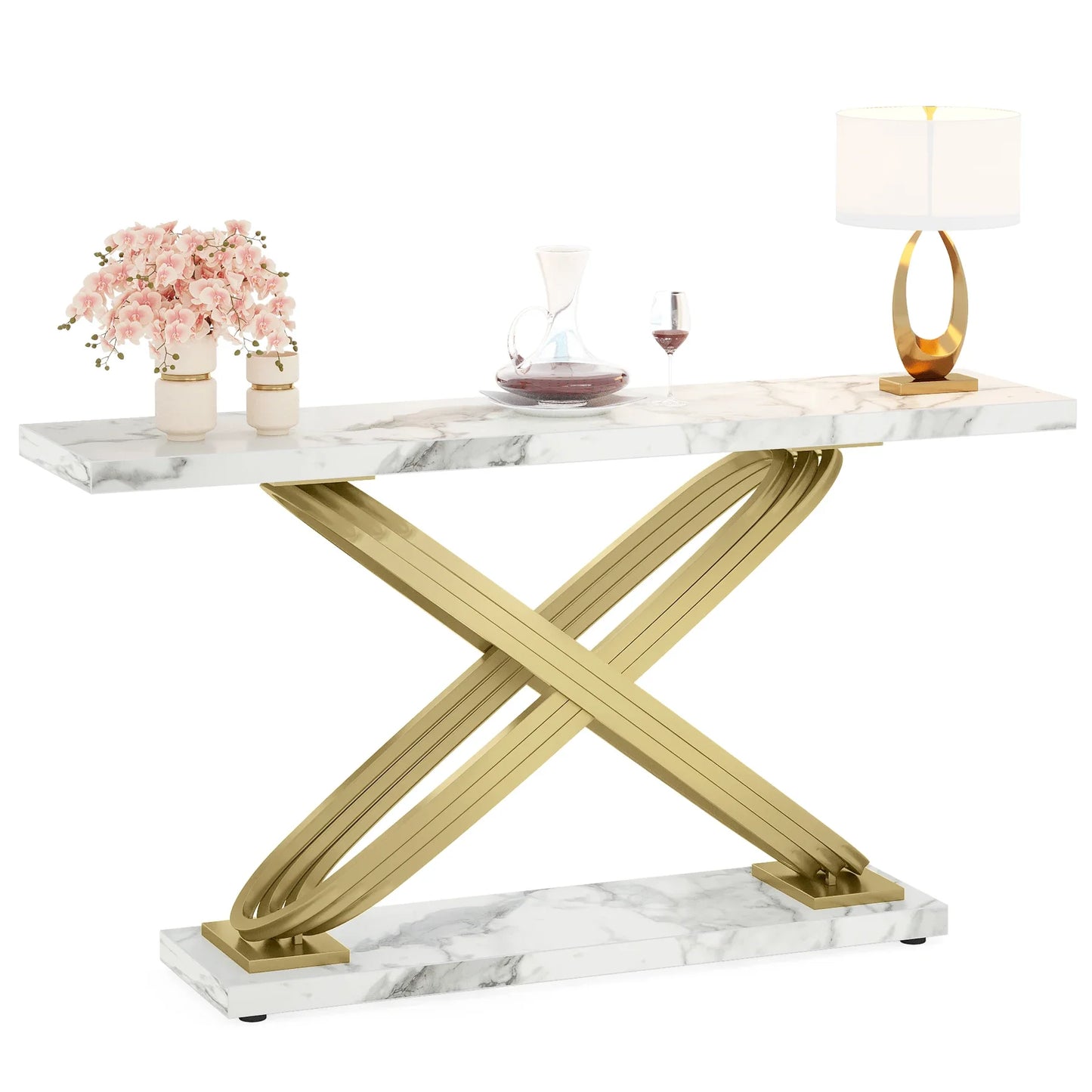 Tribesigns Modern Faux Marble Gold Console Table For Entryway
