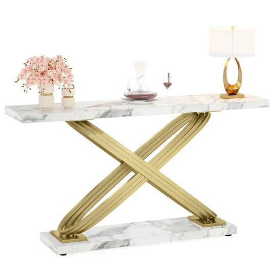 Tribesigns Modern Faux Marble Gold Console Table For Entryway