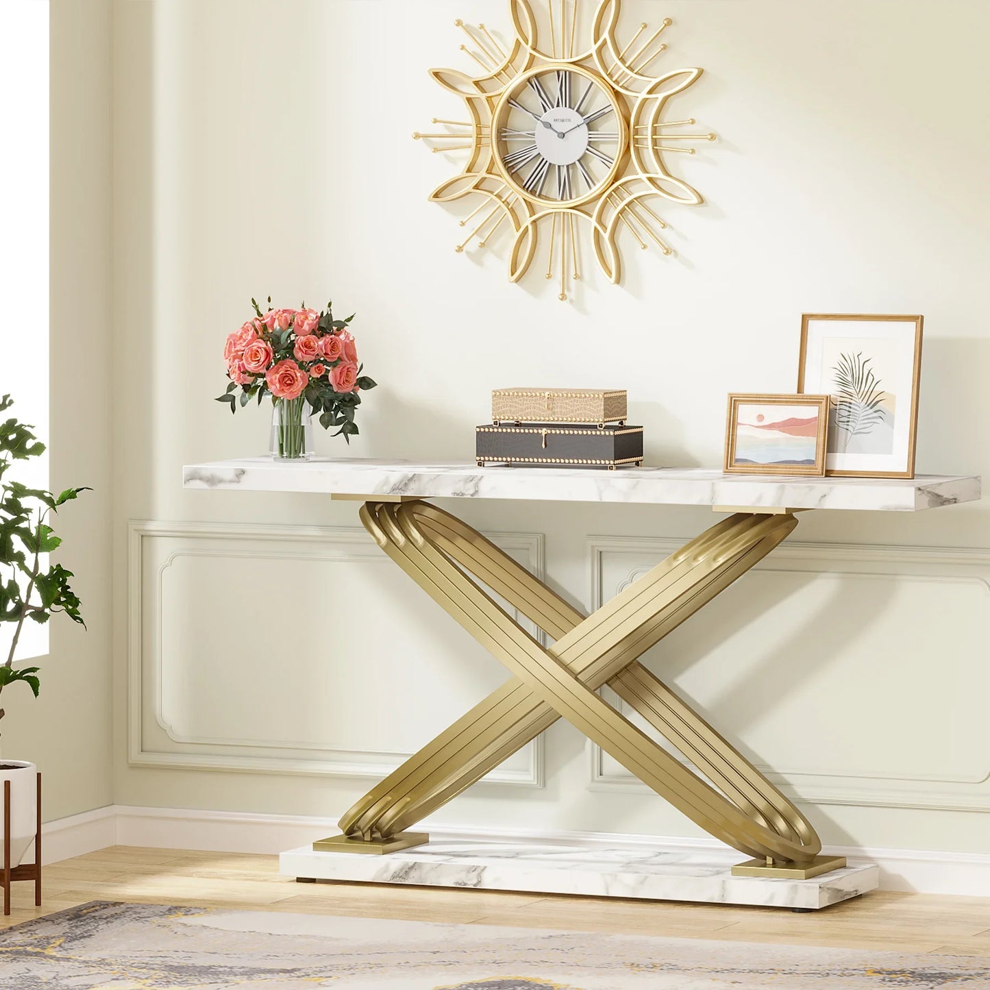 Tribesigns Modern Faux Marble Gold Console Table For Entryway
