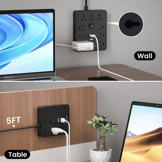 Power Strip With Surge Protector, 9 Outlets, USB Ports