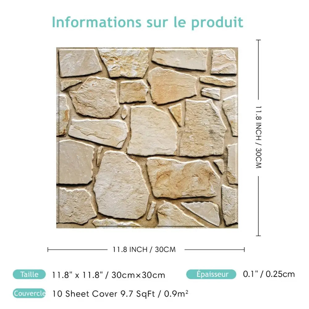 3D Tile Stickers, 3D Faux Stone Textures, Matte, 30cm x 30cm, Water and Mold Resistant, for Living Room, Kitchen Wall Update