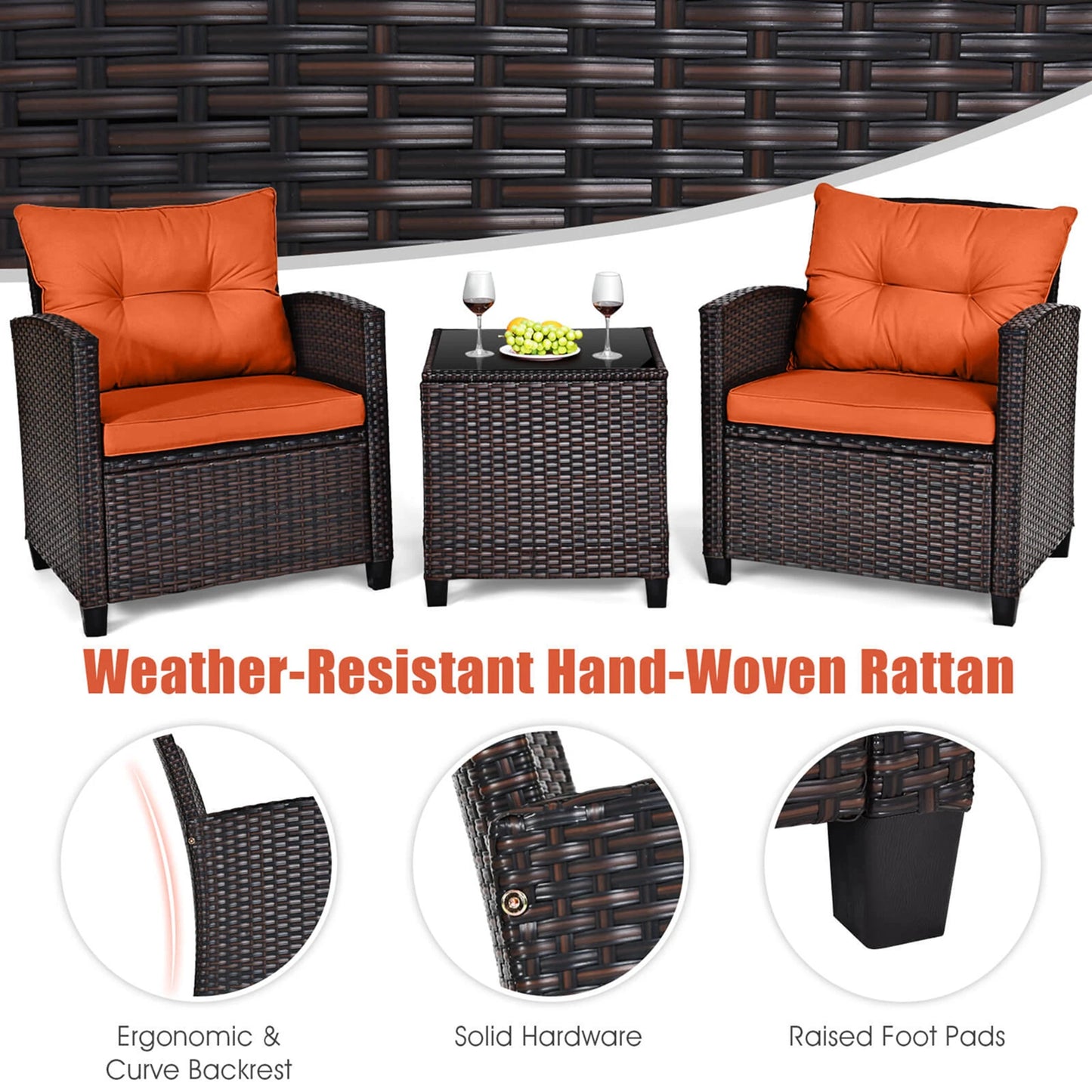 Homasis 3-Piece Patio Rattan Furniture Set Cushioned Sofa