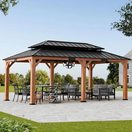 Wood Gazebo With Permanent Hardtop Pavilion
