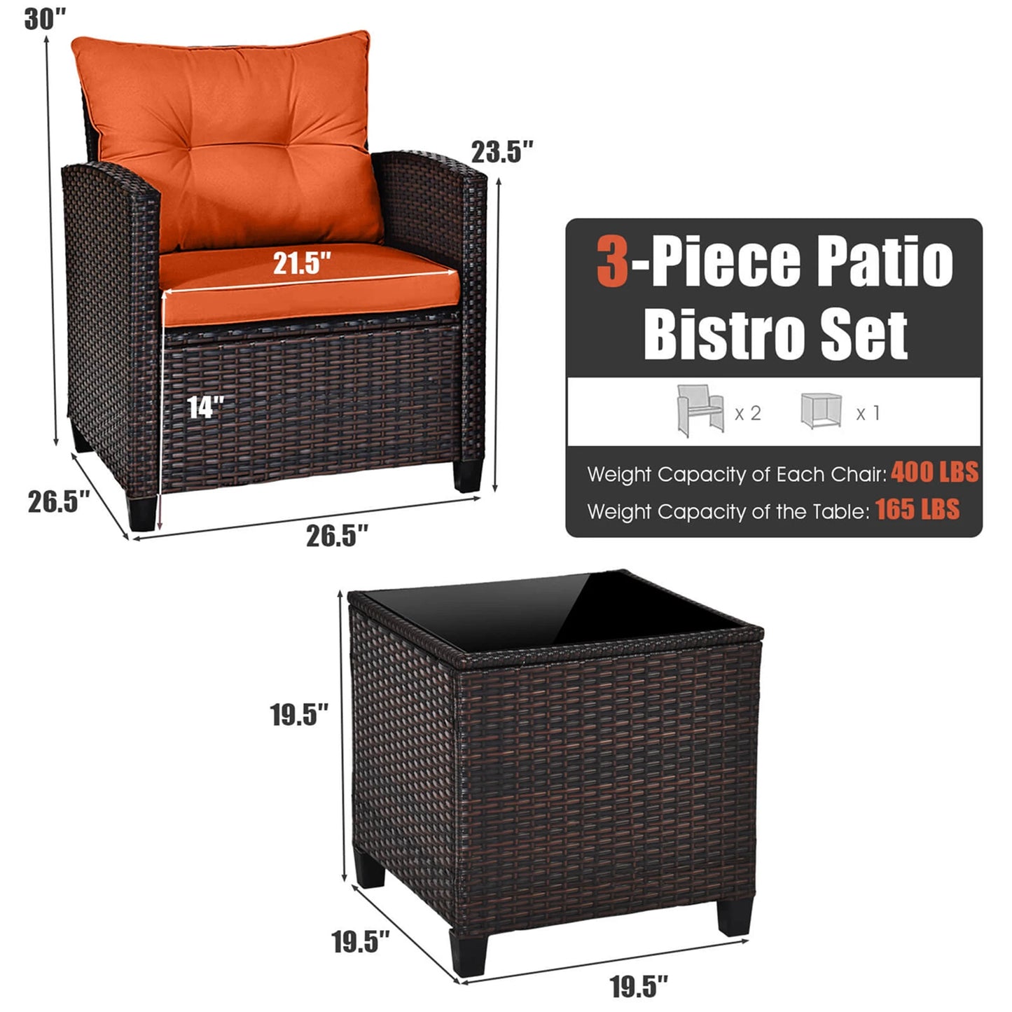 Homasis 3-Piece Patio Rattan Furniture Set Cushioned Sofa