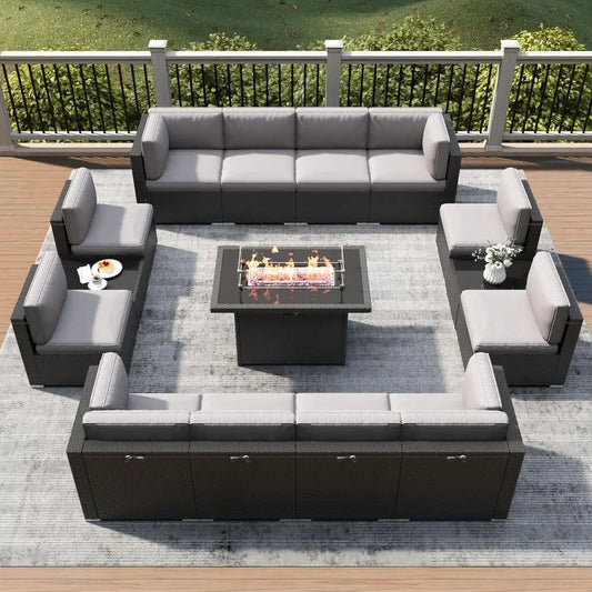 Outdoor Patio Furniture Set With Fire Pit Wicker Rattan Sofa