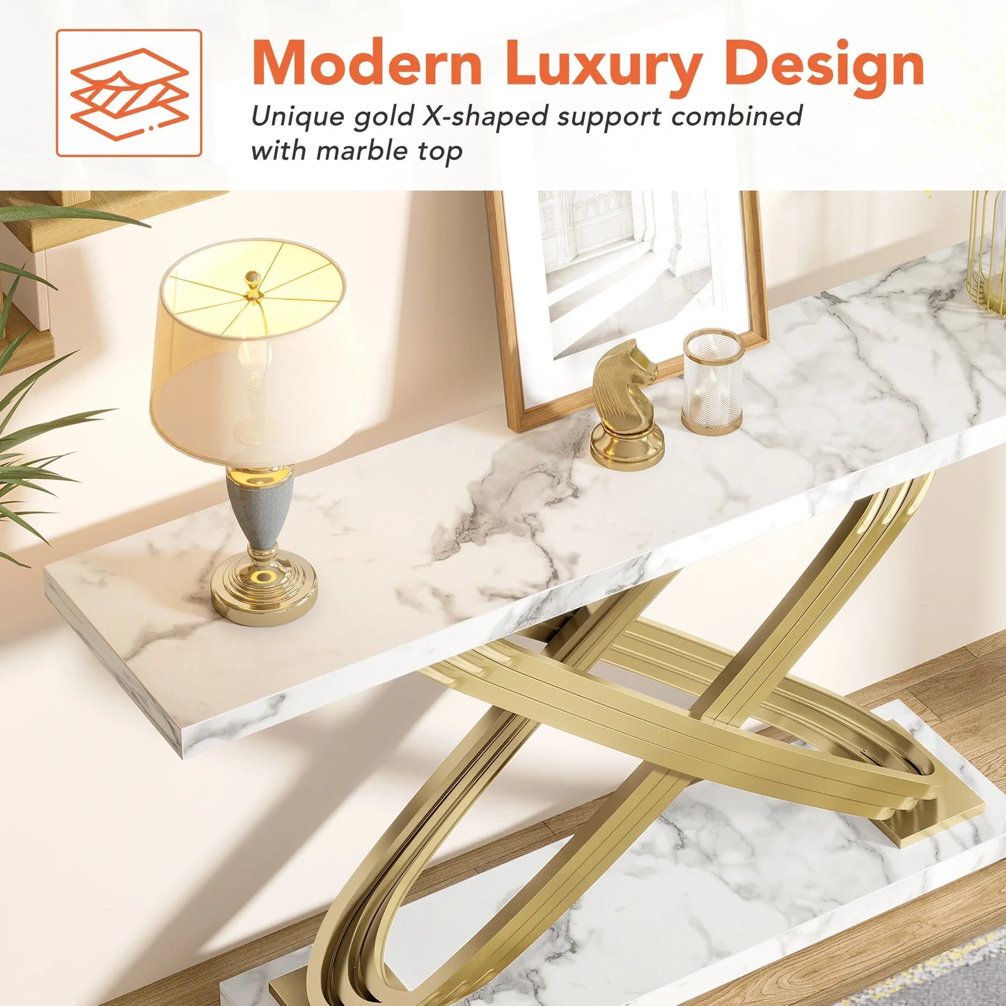Tribesigns Modern Faux Marble Gold Console Table For Entryway